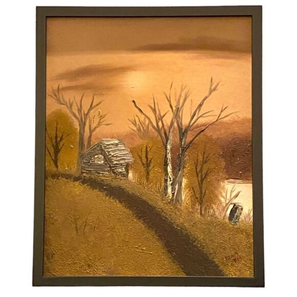 Charlie Lake Cabin Oil Painting By Artist Mary Kay Eobbi 16” x 20” - Picture 1 of 4